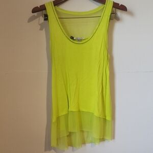 Jennifer Lopez Neon Yellow Layered Sheer-Hem Tank